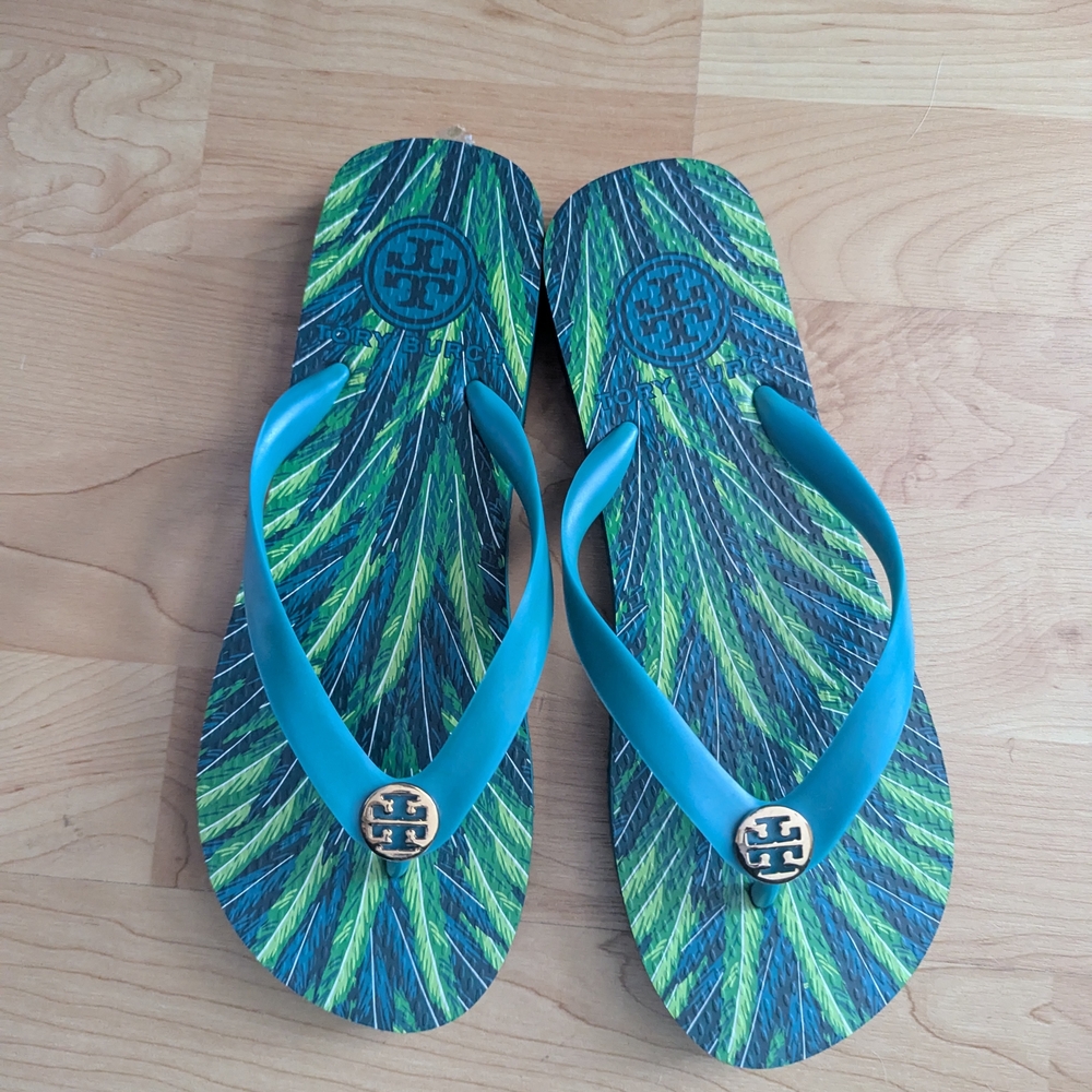 Tory Burch Blue and Green Flip Flops